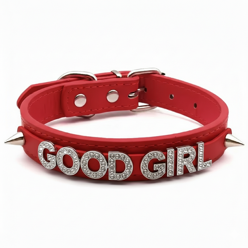 Colar BDSM Good Girl com Strass Decorativo Vermelho
