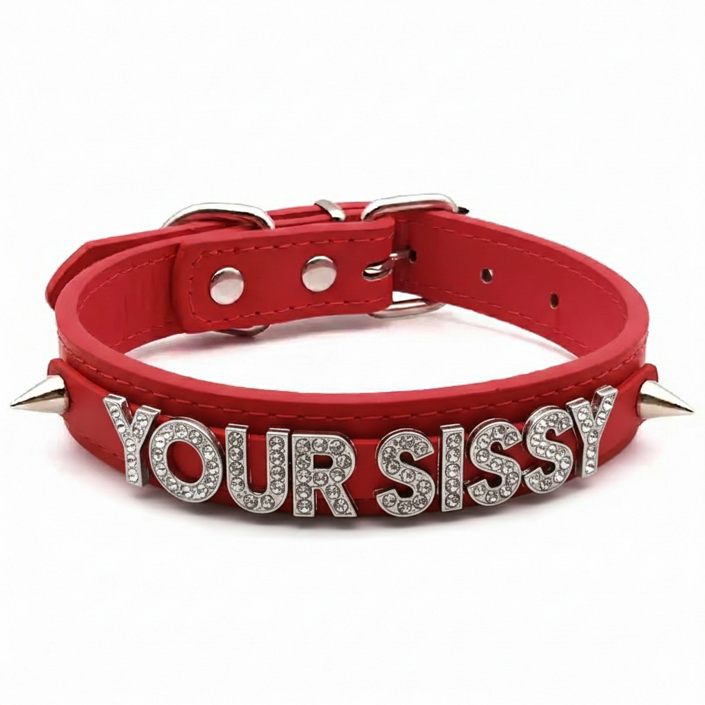 Coleira BDSM Sissy com Strass Vermelha