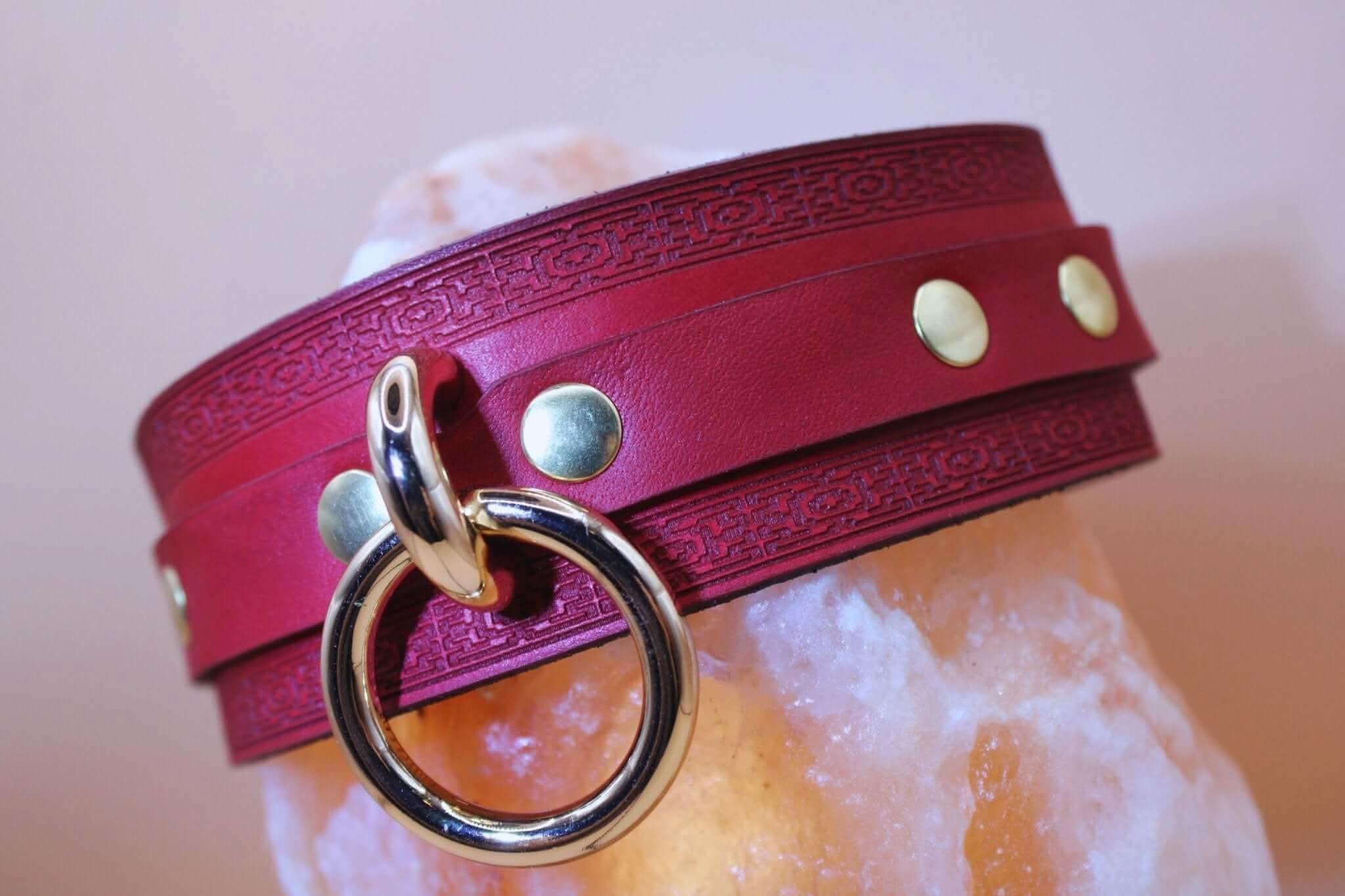 Crimson Red BDSM Collar Handmade Choker With O Ring-0