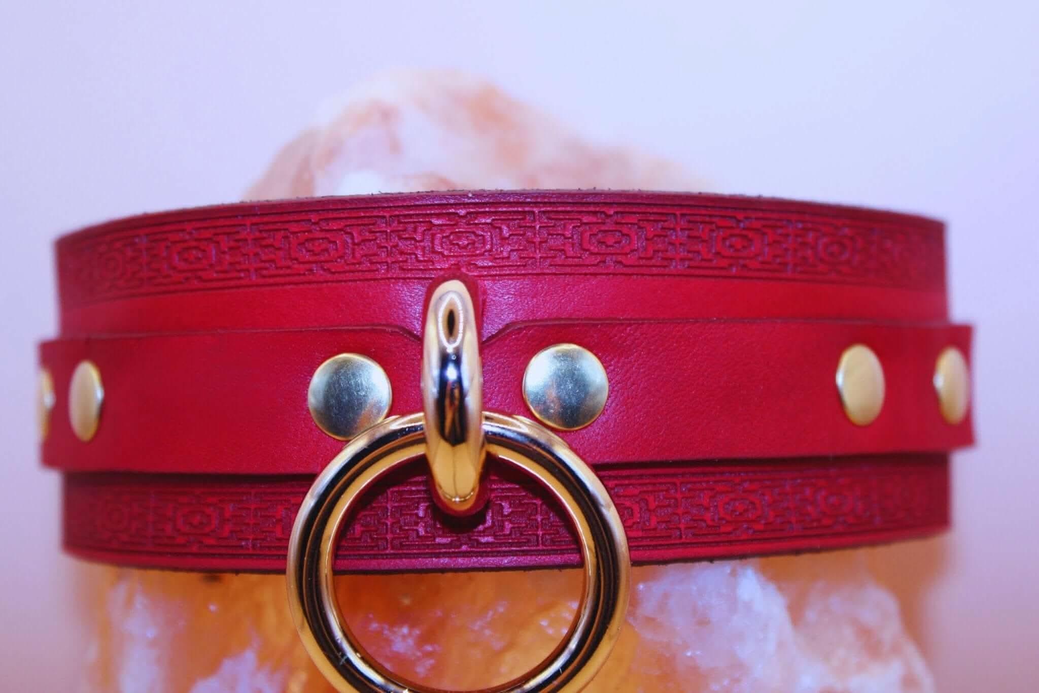 Crimson Red BDSM Collar Handmade Choker With O Ring-3