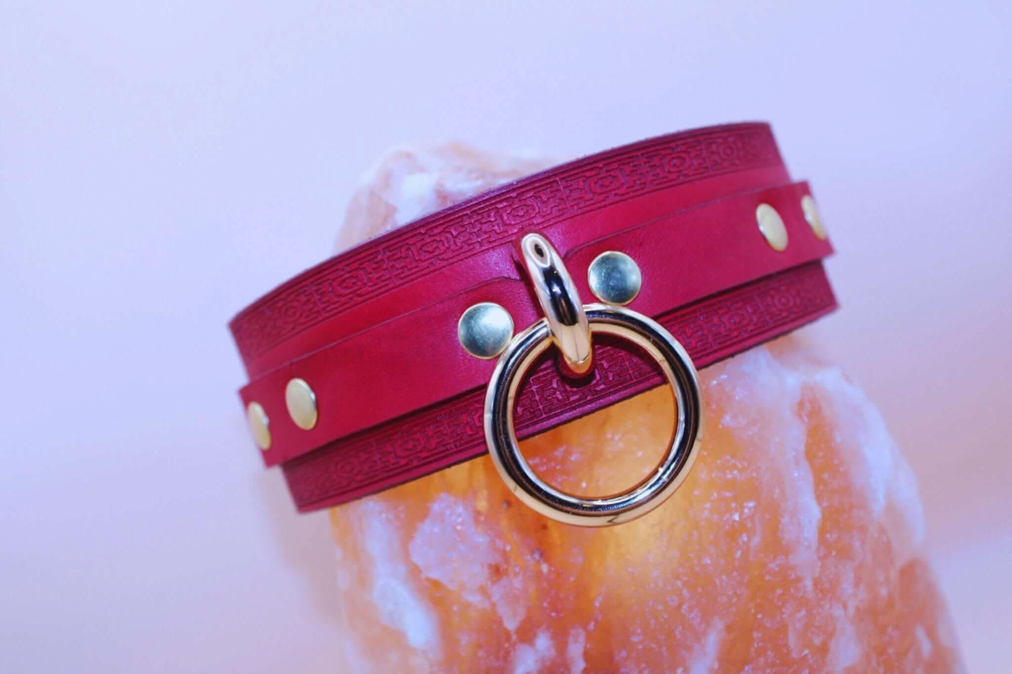 Crimson Red BDSM Collar Handmade Choker With O Ring-1
