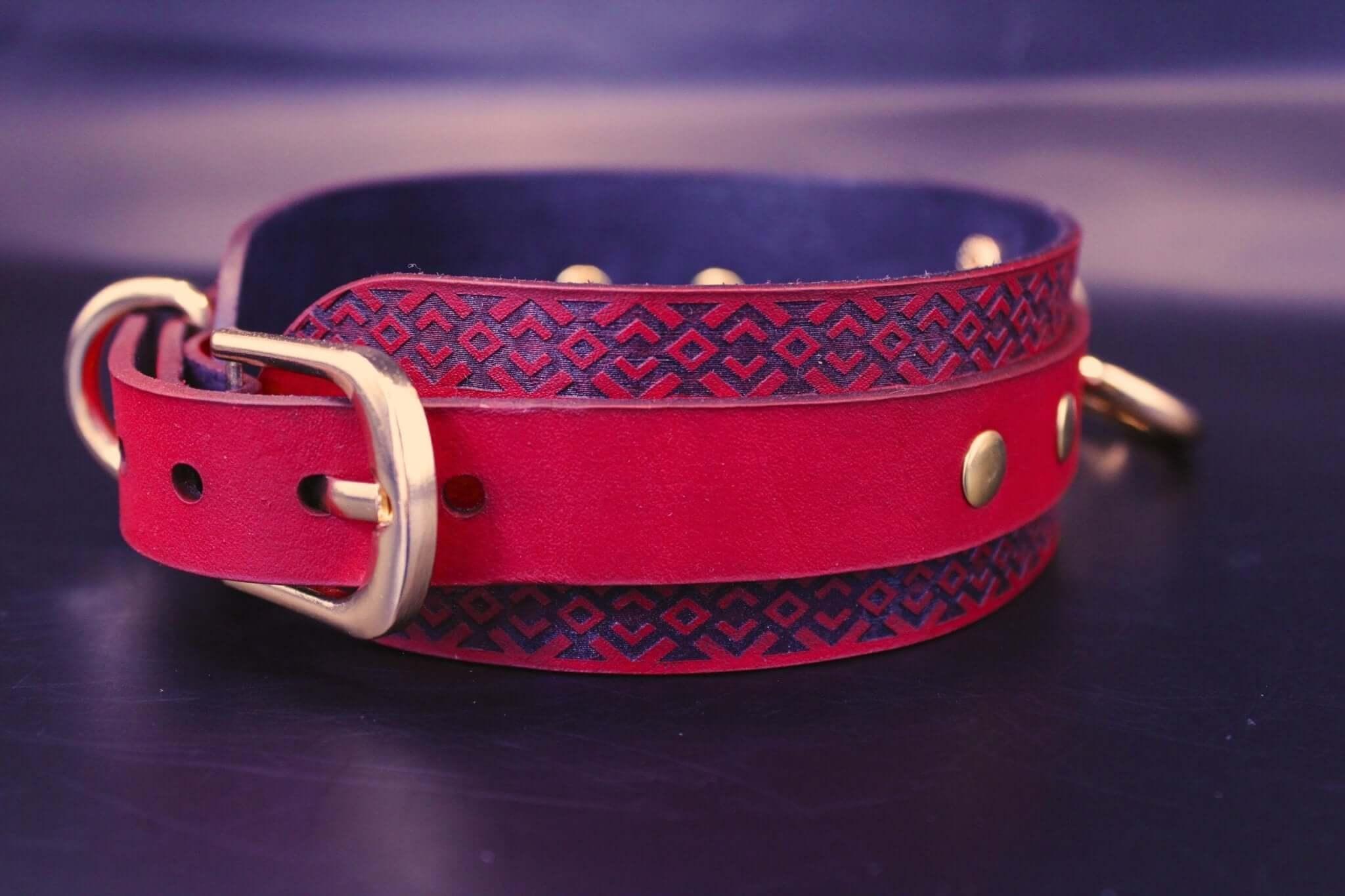 Submissive Collar Red Tribal Pattern for BDSM Dominance Play-3