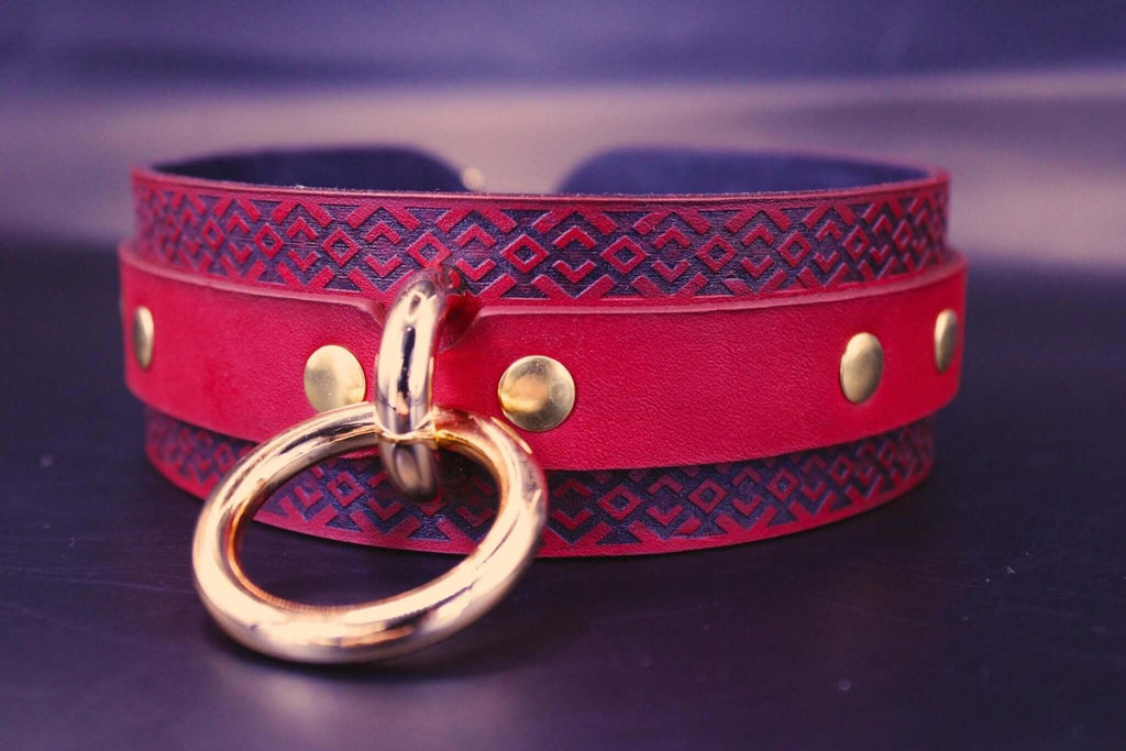 Submissive Collar Red Tribal Pattern for BDSM Dominance Play-1