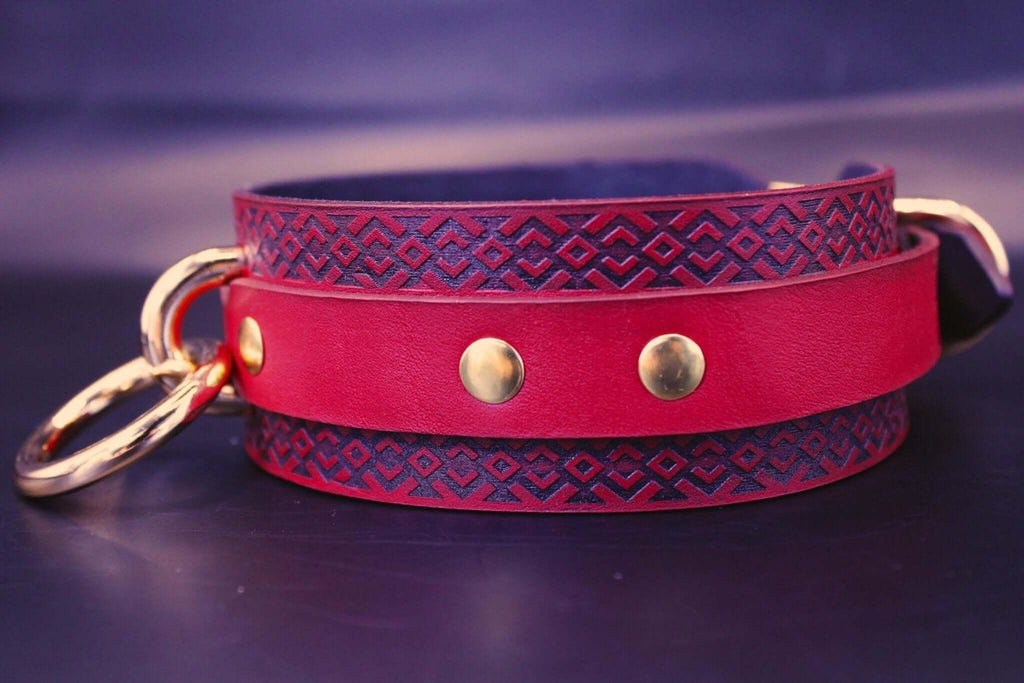 Submissive Collar Red Tribal Pattern for BDSM Dominance Play-4