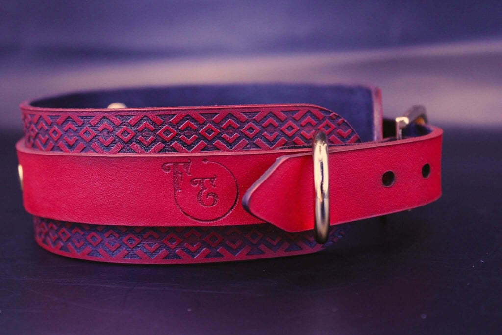 Submissive Collar Red Tribal Pattern for BDSM Dominance Play-2